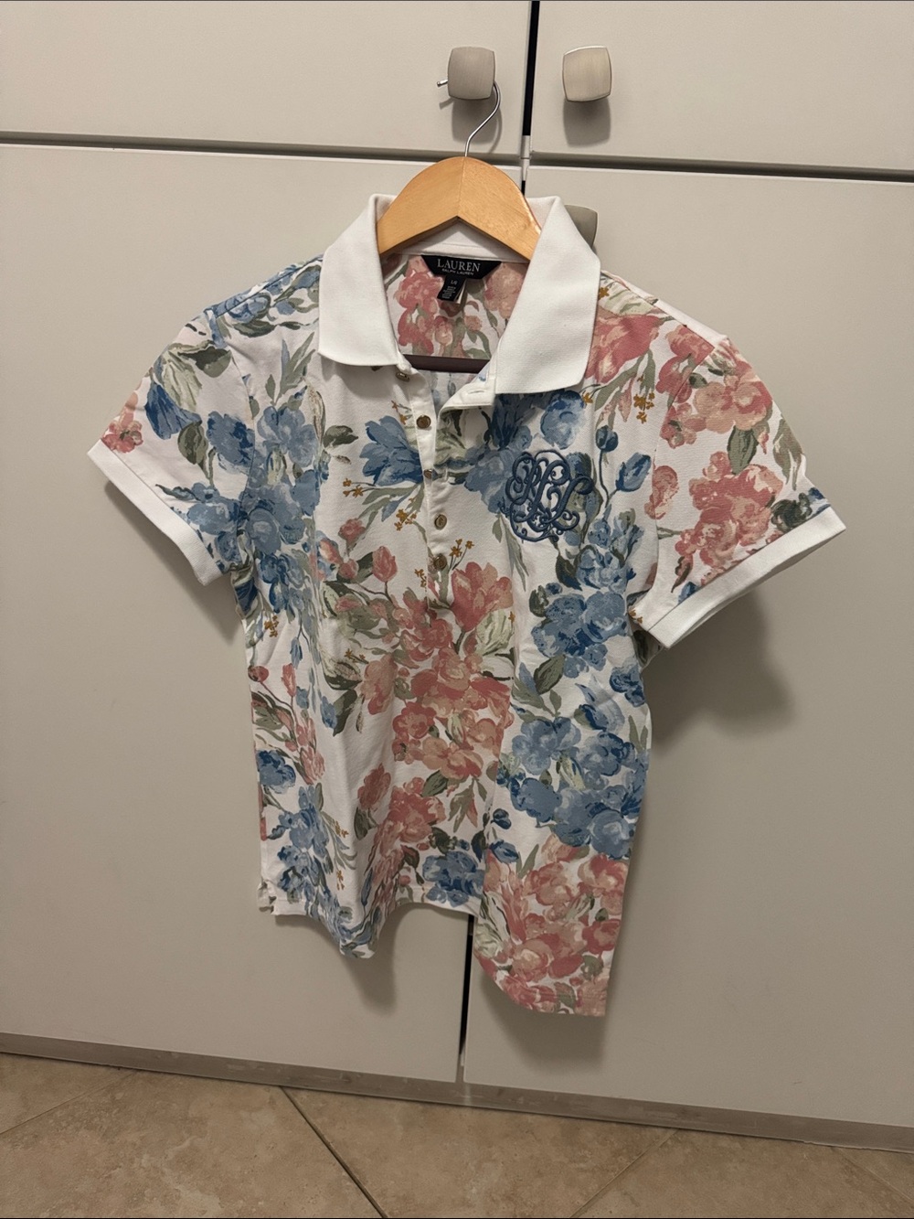 Ralph Lauren White Polo with Blue & Pink Floral Print